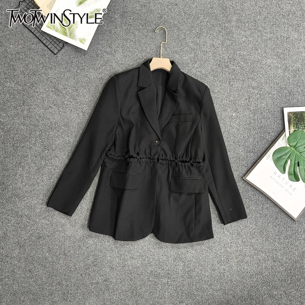 TWOTWINSTYLE Casual Trend Hollow Out Jackets For Women V Neck Long Sleeve Spliced Button Spring Chic Jacket Female New VJA784736