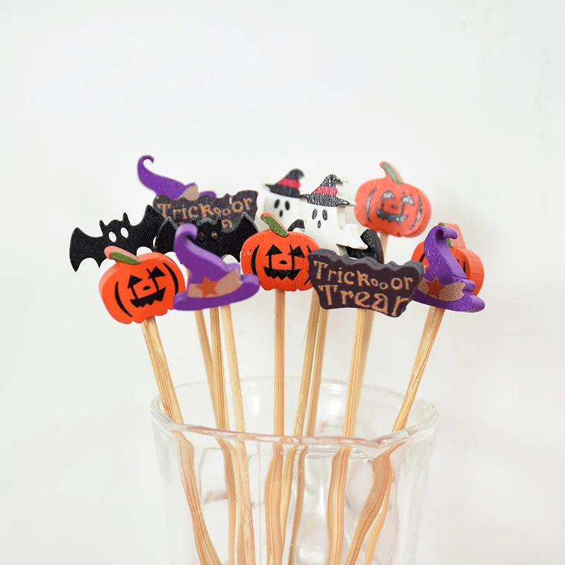 50/100 pz Halloween usa e getta frutta spiedino zucca fantasma frutta forchetta Dessert Cocktail torta decorazione forniture per feste di Halloween