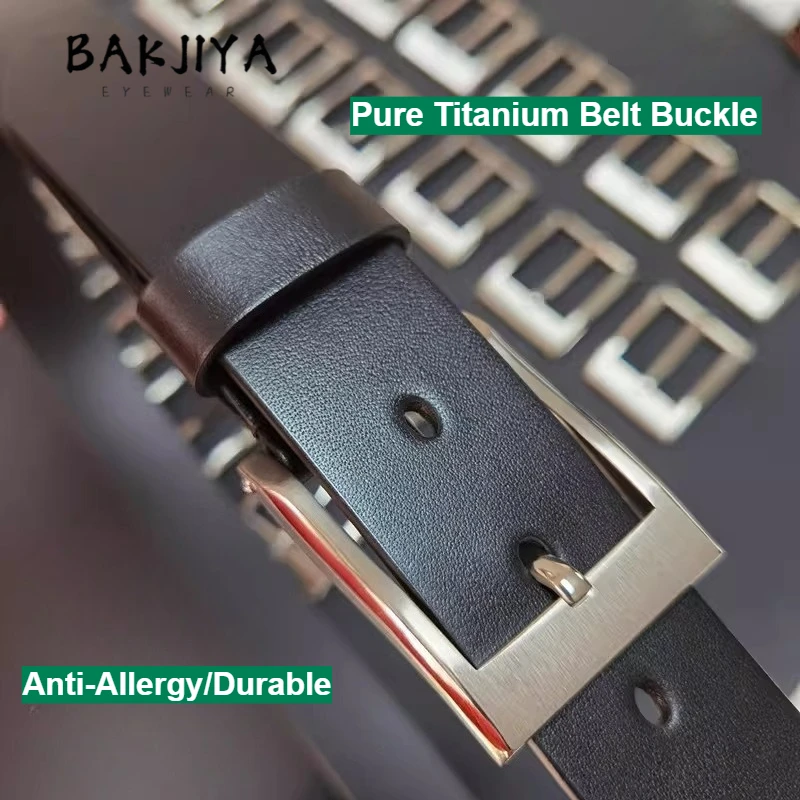 

35mm Solid Pure Titanium Belt Buckle Pin Clasp Black Leather Belt for Men, Rustproof Anti Allergy Business Suits Jeans Waistband