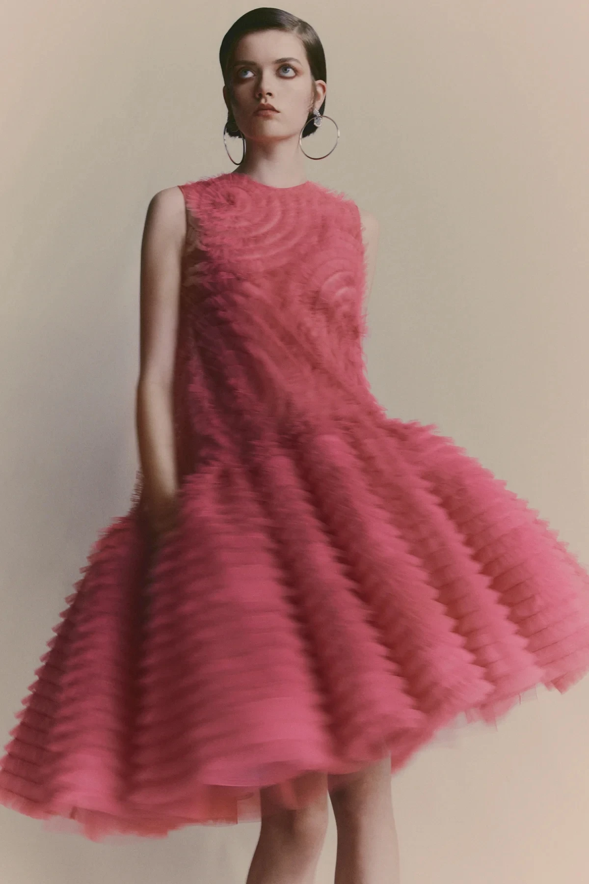 Stylished Fuchsia Ruffles Trimmed Tulle Women Maxi Dresses A-line Knee Length Tutu Tulle Formal Dresses To Holiday Party