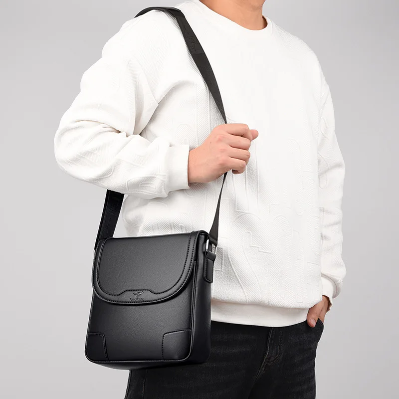 

PU leather men's crossbody bag, business-sized large capacity single shoulder bag, flip-top design, lightweight briefcase