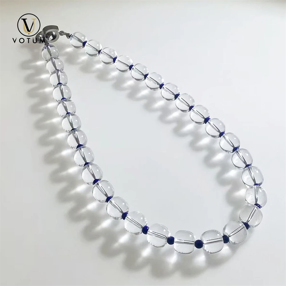 Votum Natural Clear Quartz Lapis Lazuli Beaded Choker Necklace for Women Men White Crystal Blue Stone Healing Necklaces Jewelry