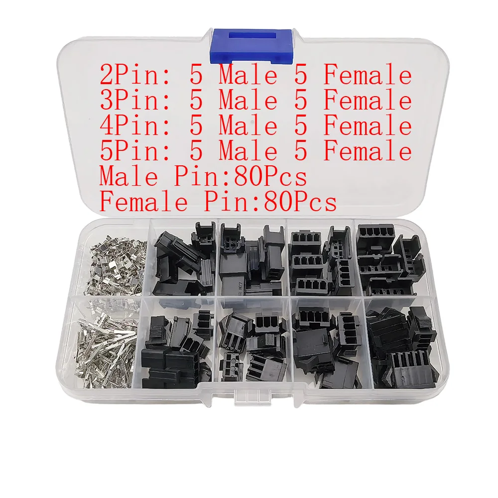 10 Sets JST SM 2,54 mm Rastermaß 2/3/4/5/6-polige Stecker, männliche und weibliche Buchse, schwarzes Gehäuse, Kunststoffgehäuse-Stecker mit Crimp-Anschluss