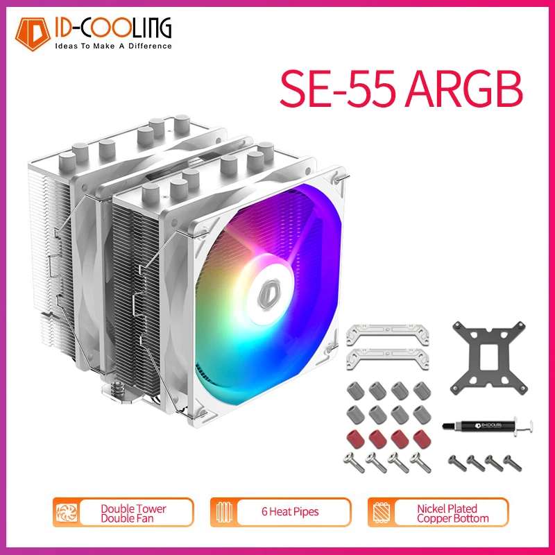 ID-COOLING SE-55 ARGB Double Tower Double Fans 6 Heat Pipes AM4 AM5 LAG1700/1200/115X CPU Processor Cooler Air Cooler Radiator