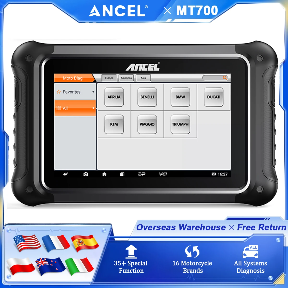 ANCEL MT700 دراجة نارية الماسح الضوئي جميع تشخيص النظام ECU الترميز TPMS النفط إعادة تعيين 31 + إعادة تعيين وظيفة السيارات VIN لسيارات BMW/ياماها/هوندا #1
