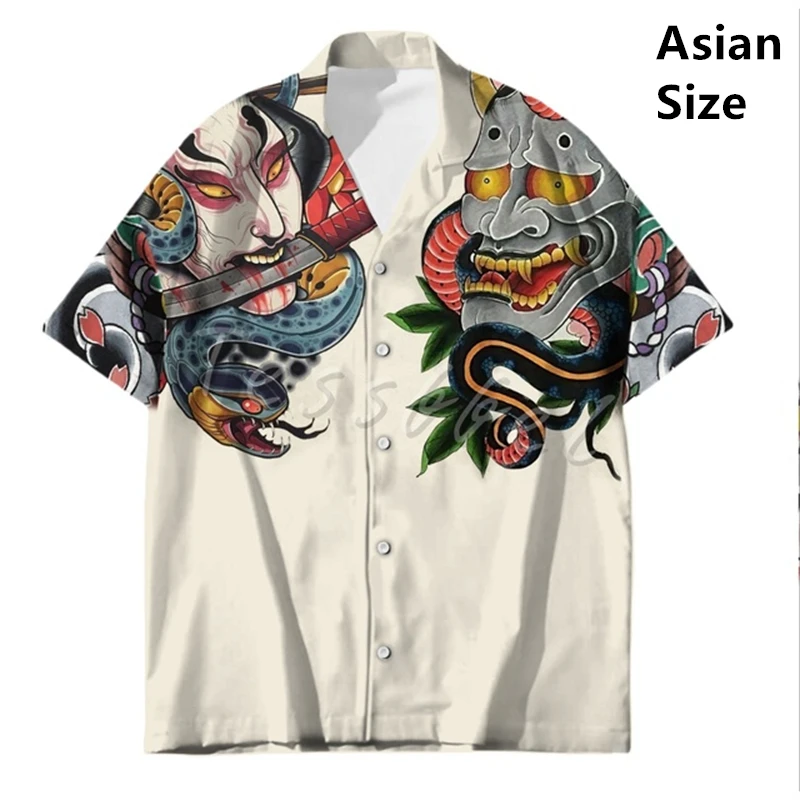 Tessffel Samurai Japanese Tattoo 3D Printed Men's Hawaiian Shirt Beach Shirt Fashion Summer Harajuku Casual Oversized 6XL Tops