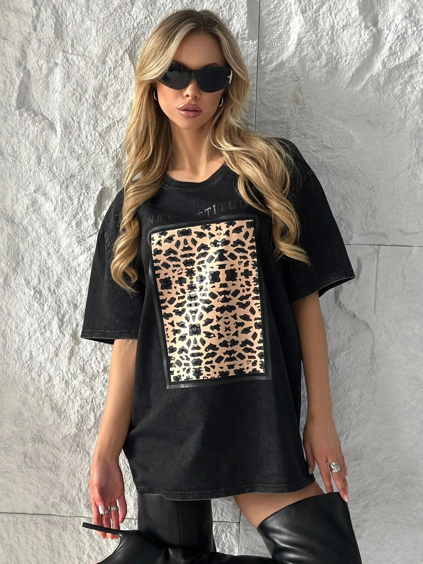 

Fashionable Washed Vintage Casual Loose Printed T-Shirt Women's Cotton round Neck Short Sleeve Mid-Length Top