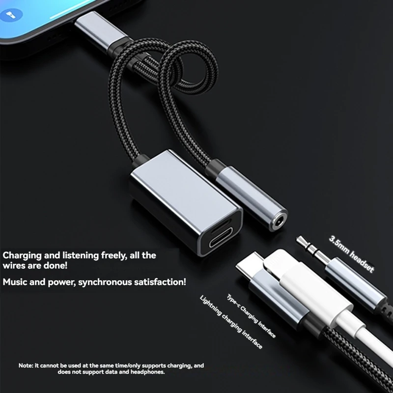Аудиоадаптер 3в1 USB C на 3,5 мм/Type-C/IOS Aux PD Конвертер для наушников с быстрой зарядкой A