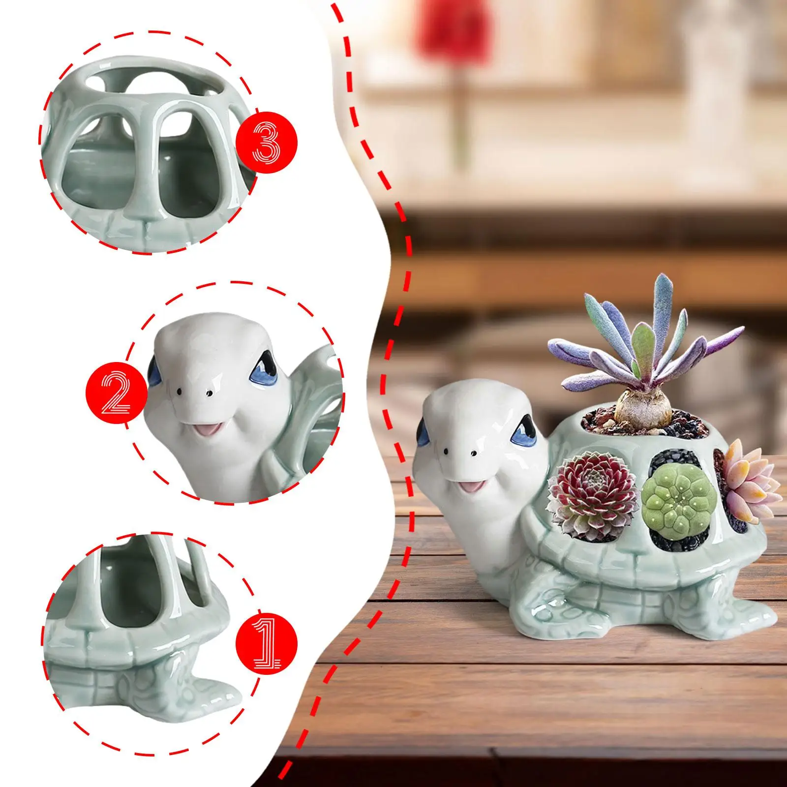 

Turtle Figurine Flower Pot Tortoise Statue Creative Tabletop Ornament Animal Sculpture for Desk Bedroom Shelf Indoor Outdoor
