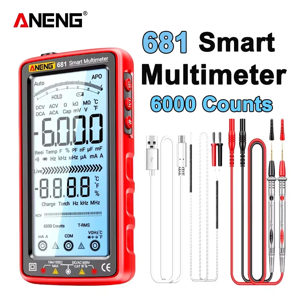 

ANENG 681 Digital Rechargeable Multimeter 6000 Counts AC/DC Voltage Tester Hz Diode Non-contact Electric Current Tester Tools