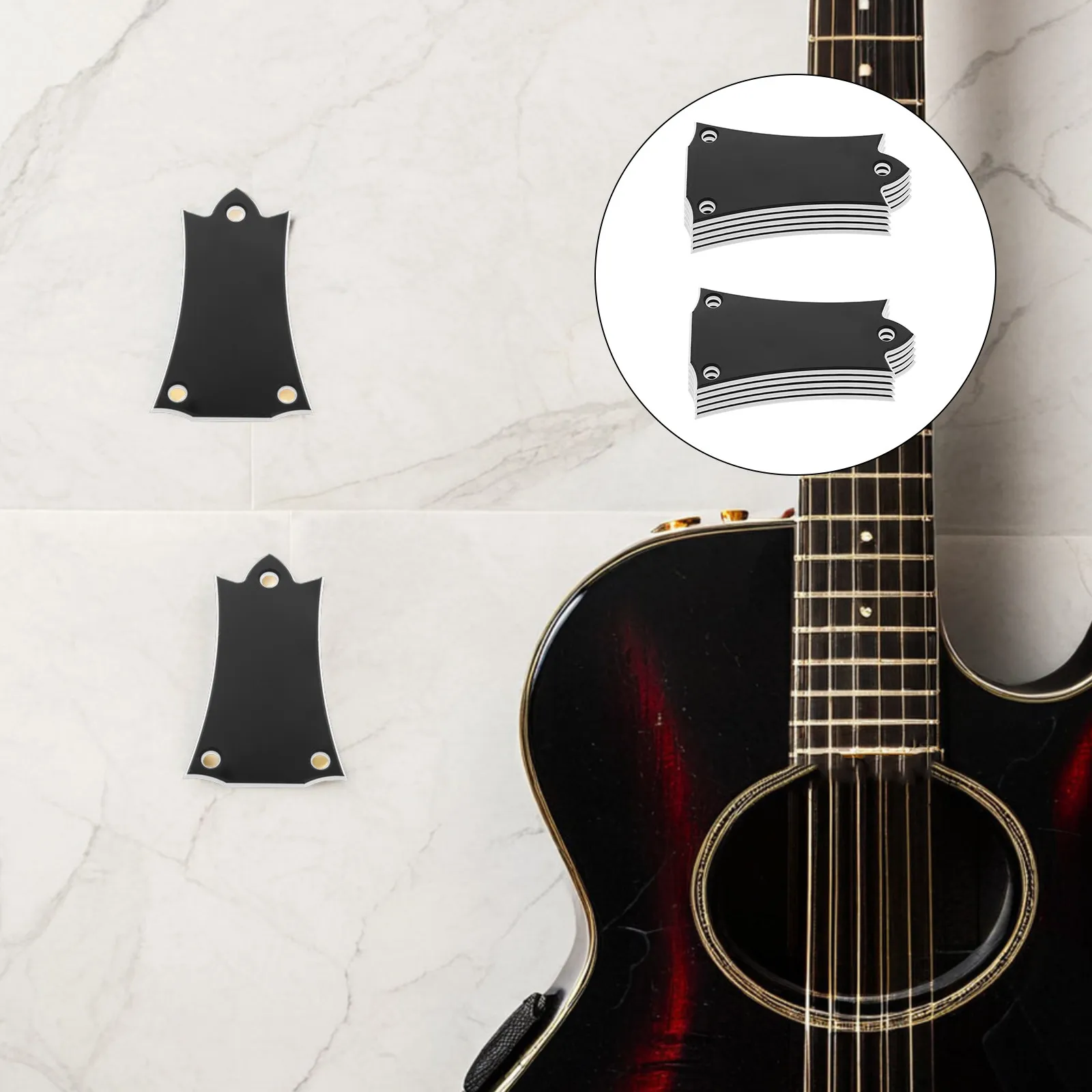 Guitar Truss Rod Cover 3 Hole Black Plastic Bell Shape Headstock Plate for Electric Guitar Bass Replacement