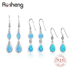 925 Silver Jewelry Boho Ethnic Blue Opal Drop Dangle Earrings for Women Tribal Vintage Pendientes Mujer Moda Luxury Jewelry