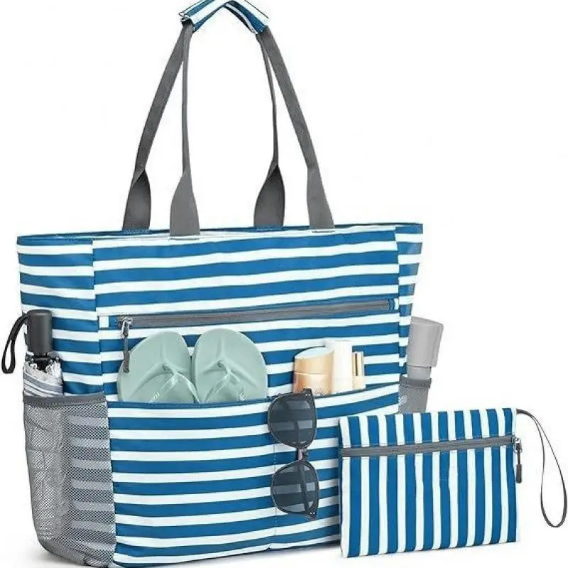 

Summer Beach Tote Bag Waterproof Foldable Large Capacity Lightweight Portable Travel Storage Bag For Outdoor Swimming Vacation