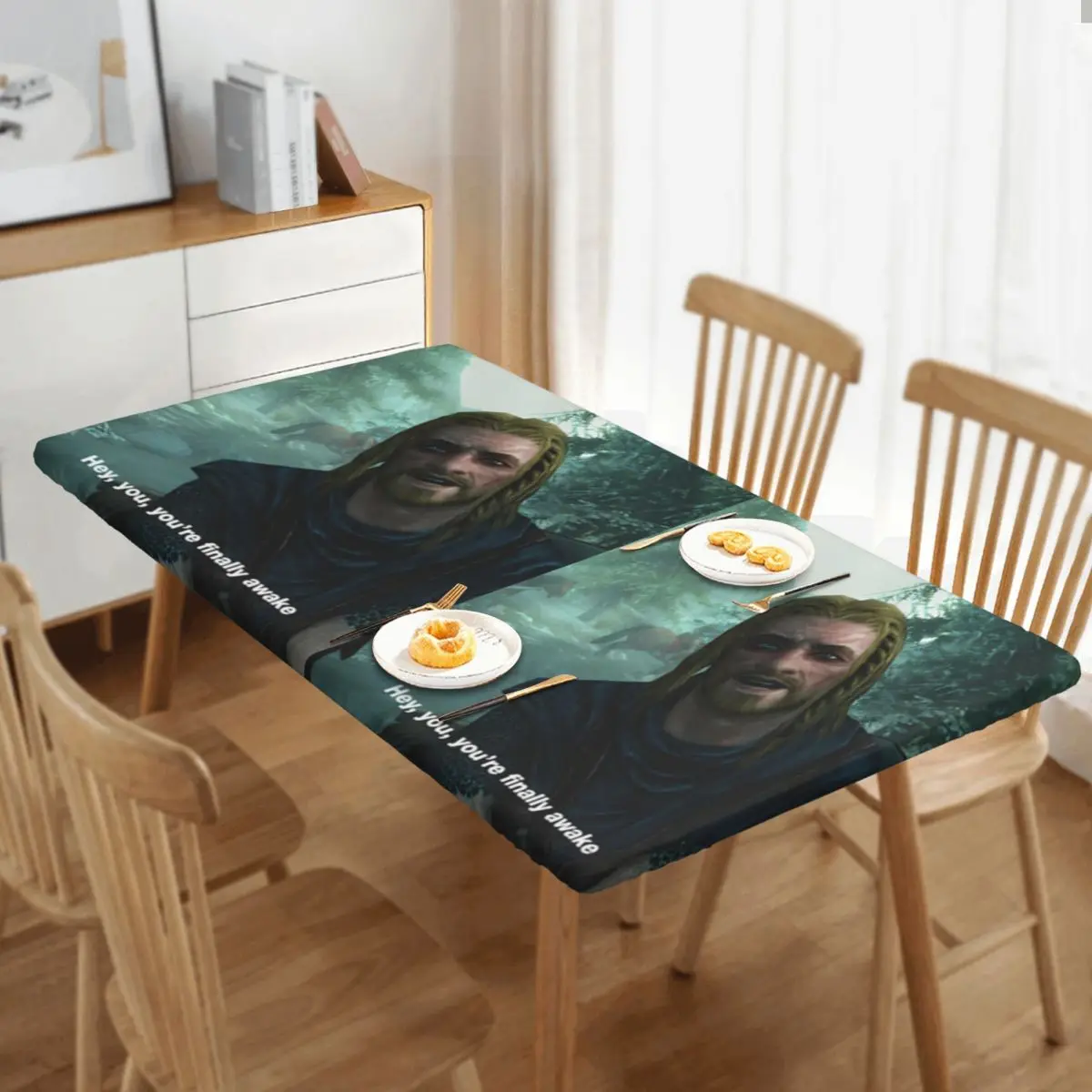 Hey You You'Re Finally Awake Skyrim Customized Rectangular Tablecloth Oilproof Table Cover for Dining Events Table Cloth