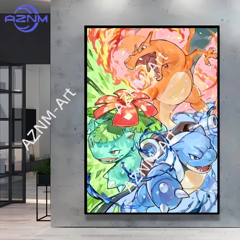 Póster de lienzo clásico de Anime Pokemon Pikachu, personajes de dibujos animados, impresión HD, decoración para el hogar, sala de estar y dormitorio, 1 ud.
