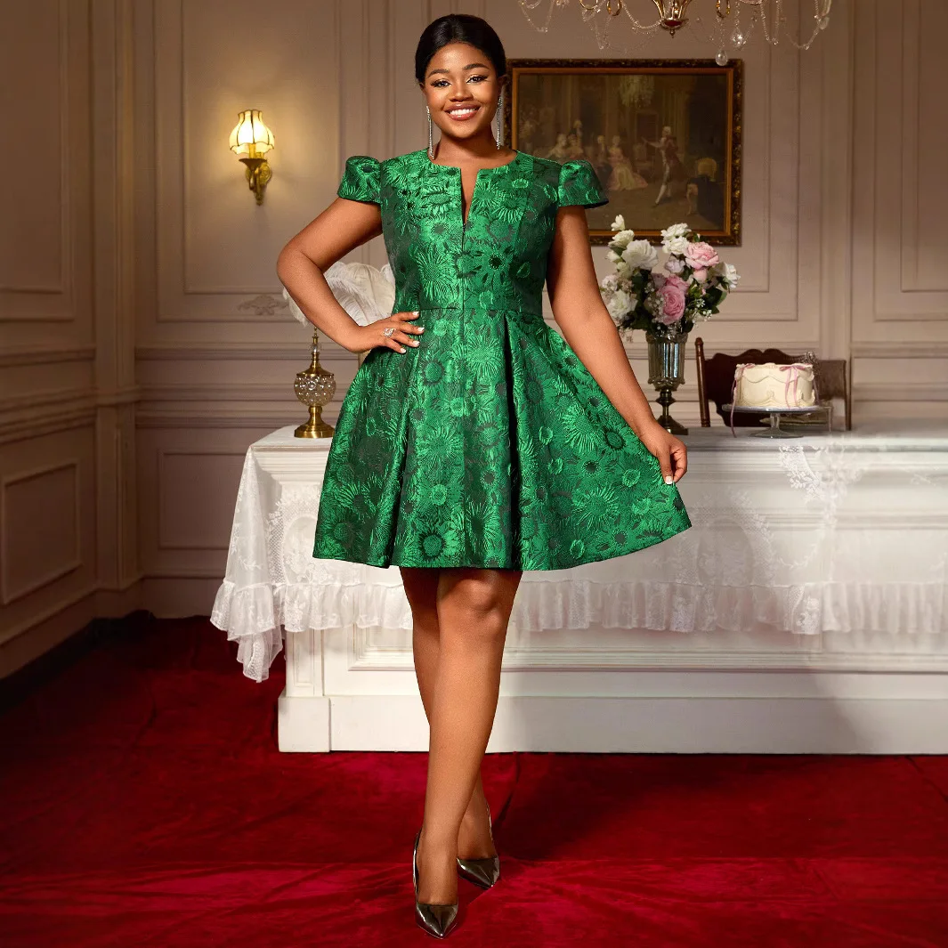 حجم كبير موضة جديدة عالية الخصر فستان حفلة التنقل مريحة ألف خط التخسيس فستان جاكار الصيف أنيقة عادية Y2k