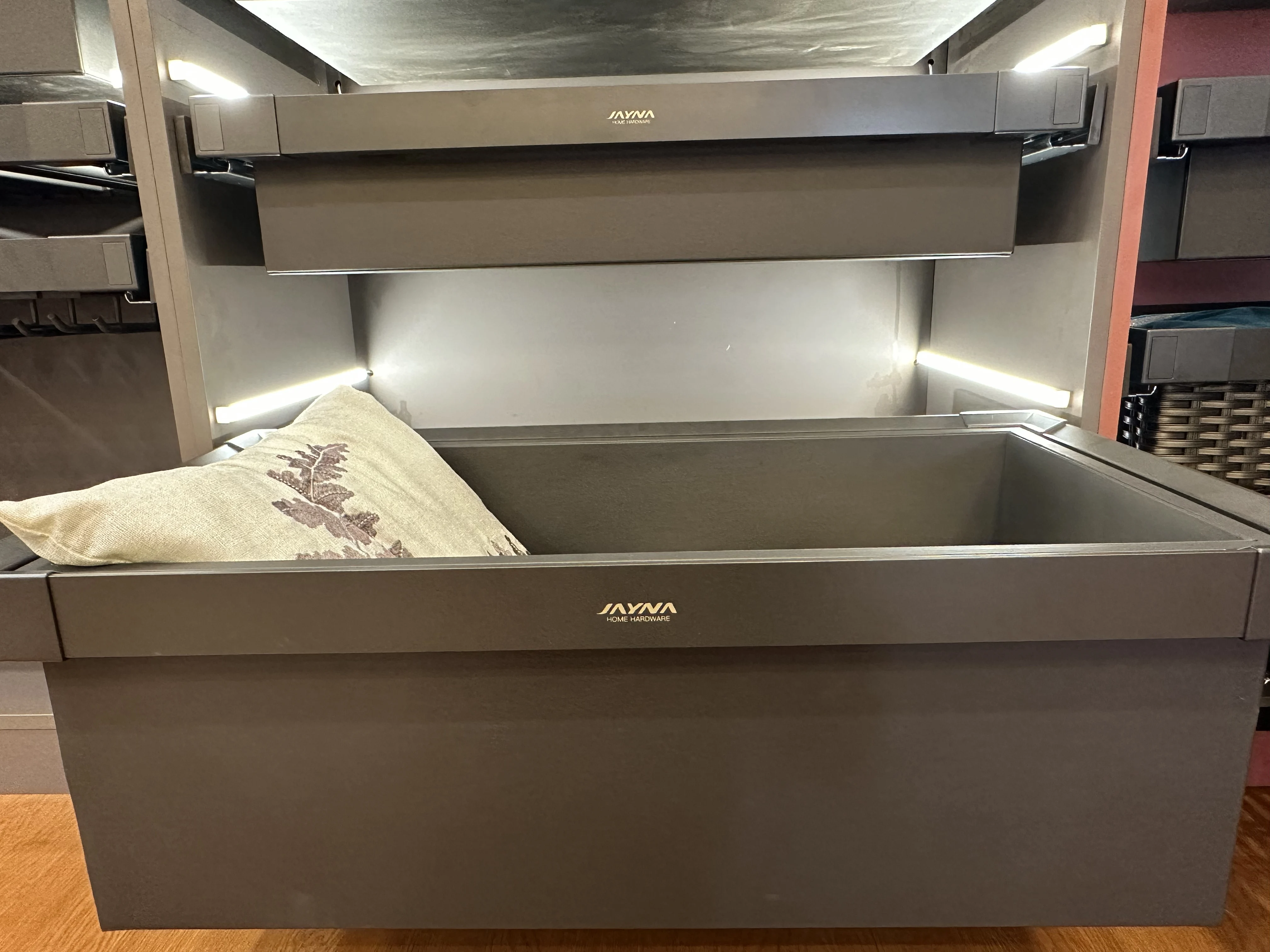 JAYNA GALAXY Modulare Soft-Close-Wandhalterung, abnehmbarer Edelstahl, Holz, Aluminium, Aufbewahrungs-Hardware-Zubehör, Doppeldämpfer