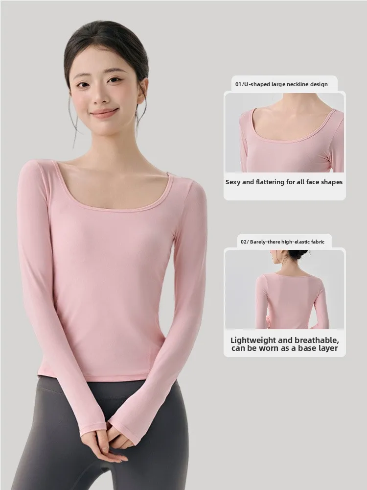 Dopasowana koszulka do biegania z długim rękawem, lekka, oddychająca, warstwa bazowa do pilatesu, modna odzież damska, premium F...