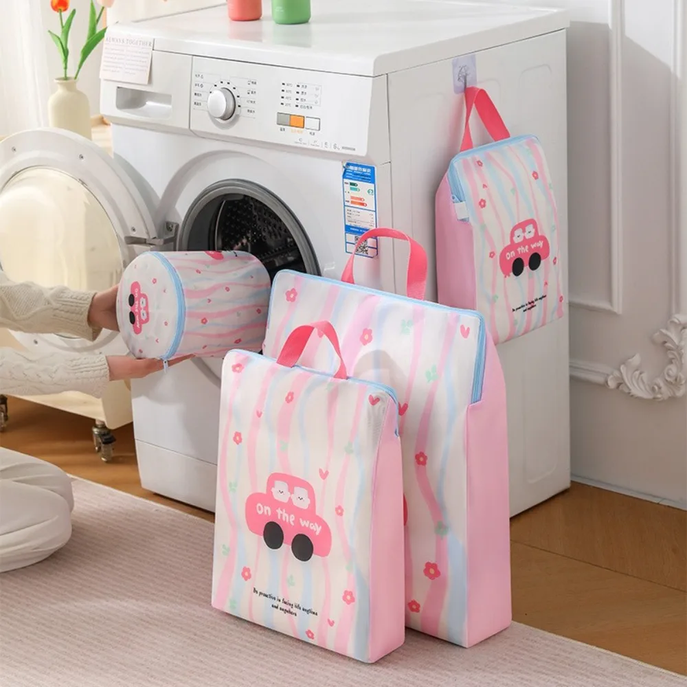 

Cute Cartoon Pink Car Blue Puppy Laundry Bag Anti-deformation Storage Bag Protective Washing Bag with Handle Anti-Winding