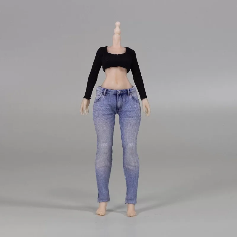 1/12 Maßstab, Damen-T-Shirt mit U-Ausschnitt und langen Ärmeln, bedruckte Jeans, Kleidung und Accessoires für 6-Zoll-Actionfiguren, Romankey Figma SHF Modell. – Detail 7