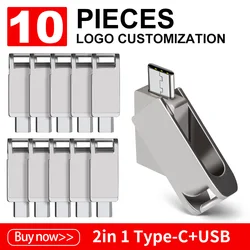 Zsuit OTG USB 2.0 Type-C Flash Pen Drive Memory Stick Usb Flash Disk 64GB 128G 2 in1 Pendrive USB U Disk 10Pcs/Lot Free Logo