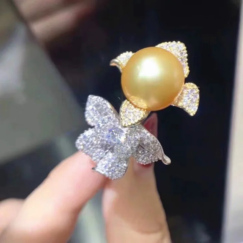 

elegant 9-10mm south sea round gold pearl ring 925s