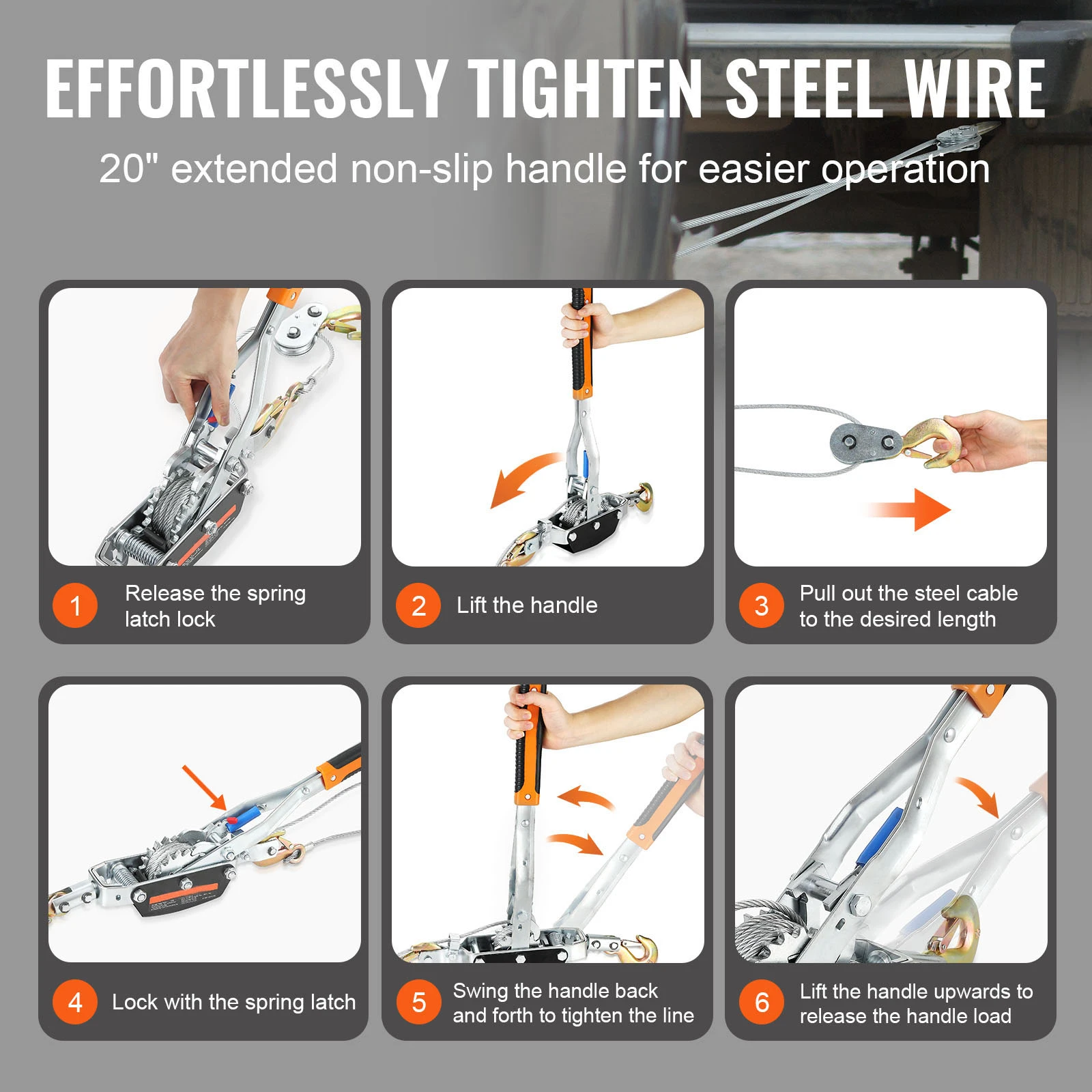 SucceBuy 5T Come Along Winch Ratchet Power Puller เครื่องมือ 11.5ft สายเหล็กยานยนต์รอกสายดึงสําหรับรถกู้ภัย