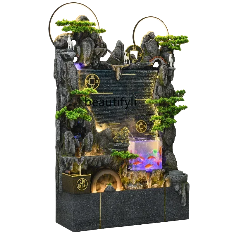 Large rockery circulating water ornament light luxury flowing water landscape fountain decoration