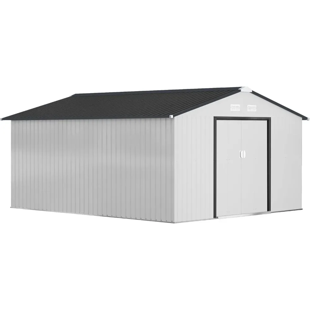 

11' x 13' Outdoor Storage Shed, Garden Tool House with Foundation Kit, 4 Vents and 2 Easy Sliding Doors for Backyard, Patio