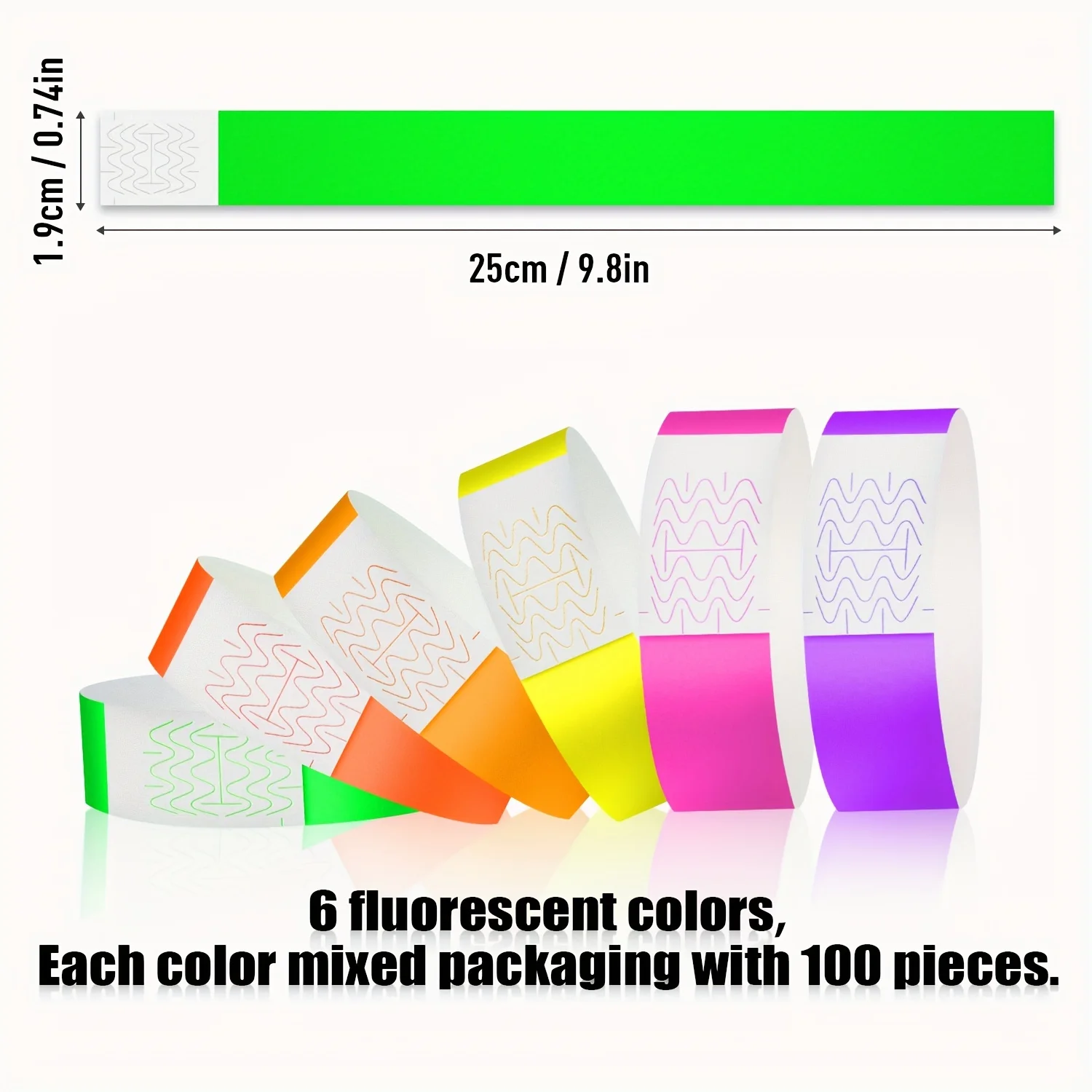 600pcs Assorted, Disposable Event Wristband - Waterproof, Tear-Resistant, Strong Adhesive - Ultraviolet Fluorescent Color