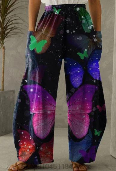 New 3D butterfly printed high waisted wide leg pants for women, fashionable suits and unique street style, summer trend