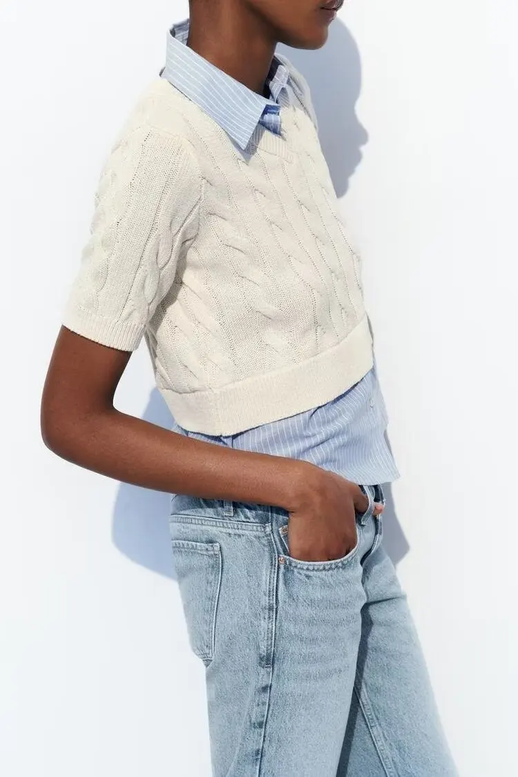 

Весенний вязаный свитер Sweet Sle 2024, цвет Blo ort Sve, отложной воротник, студенческий Sle, полиэфирное волокно, повседневный крой