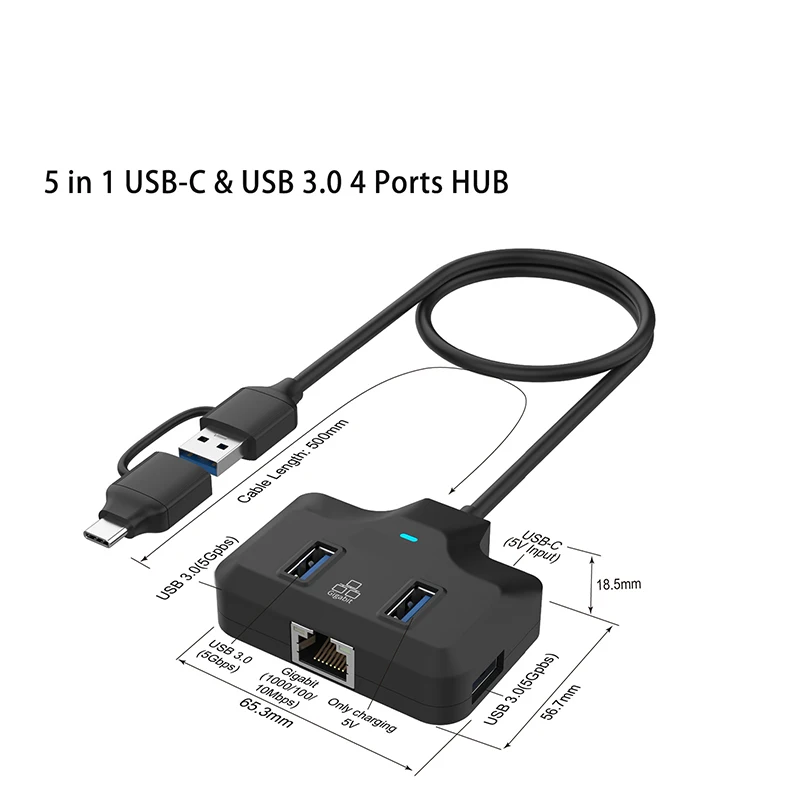 Adaptateur répartiteur Plug and Play, station d'accueil multifonction, extension informatique Ethernet, station d'accueil HUB de type C/USB