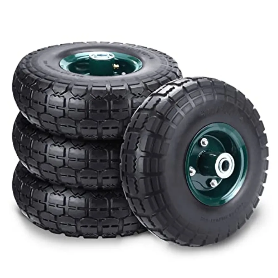 

10" Flat Free Tires Solid Pneumatic Tires Wheels.10/3.50- Air Less Tires with 5/8" Center Bearings for Wheelbarrow/Dolly/Garden