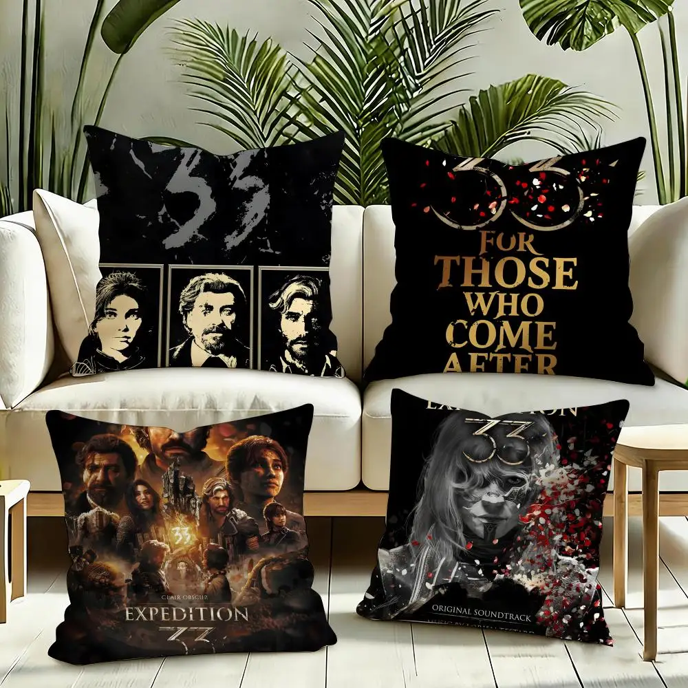 Game C-Clair Obscur Expedition 33 Cushion Cover Silky Short Plush Invisible Zipper Dustproof Sofa Pillow Case for Home Decor