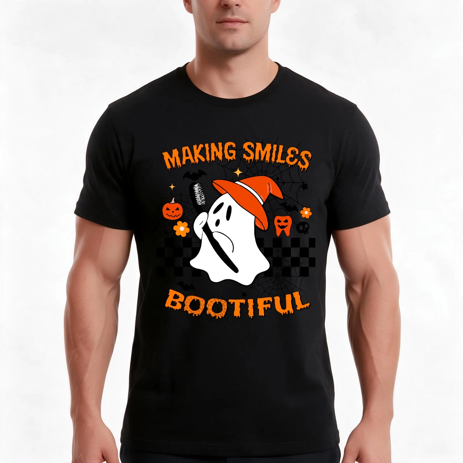 Making Smiles Bootiful Funny Ghost Dentist Halloween Dental T-Shirt Summer Casual Cotton Tee Oversized Streetwear Tops