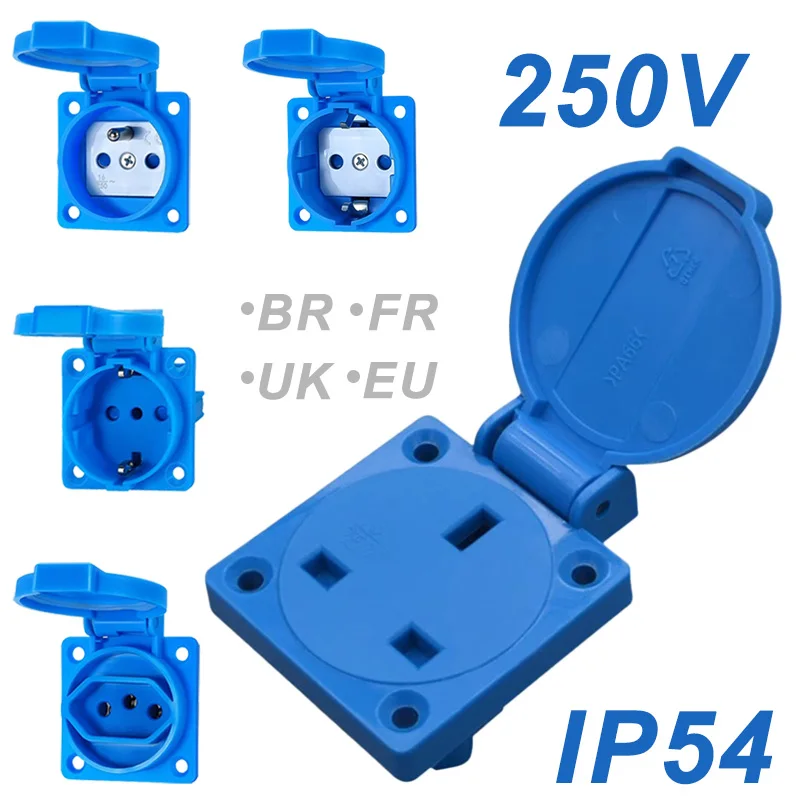 IP54 classificação à prova d'água UE Reino Unido Brasil Francês Alemão Tomada externa 16A 250V Tomada de montagem em painel de grau industrial Soquetes elétricos