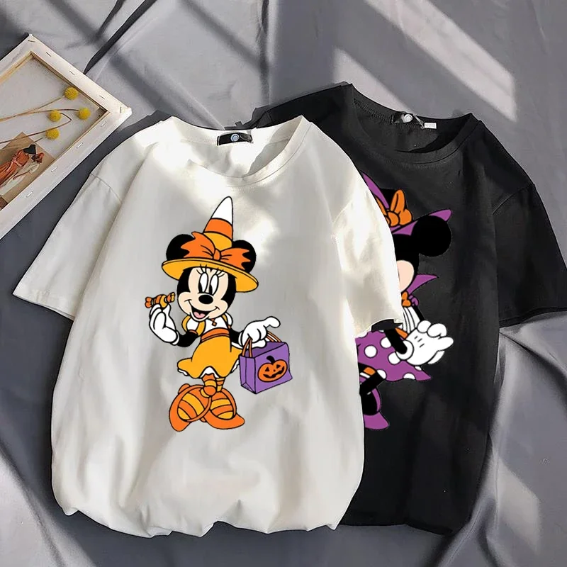 Cartoon Women T-shirt Happy Halloween T Shirt Femme Disney Mickey Mouse Harajuku Kawaii Girl Clothing O Neck Female Tops Gothic