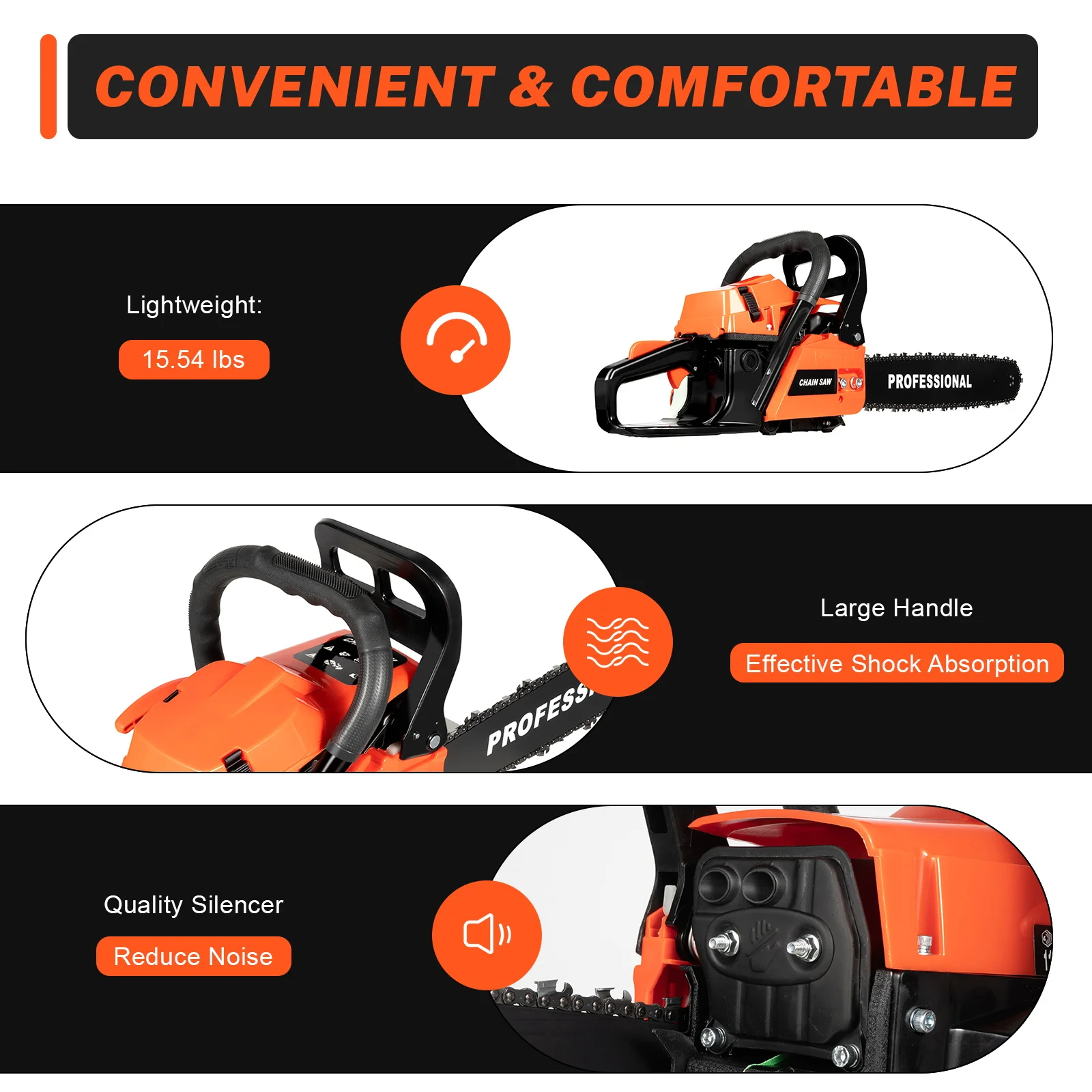 Motosserra a gasolina, 2 ciclos, 2 tempos do cárter, 20 "Bar Chain Saw, Ferramenta de corte de madeira do motor, 2600W, 62CC, 12500R