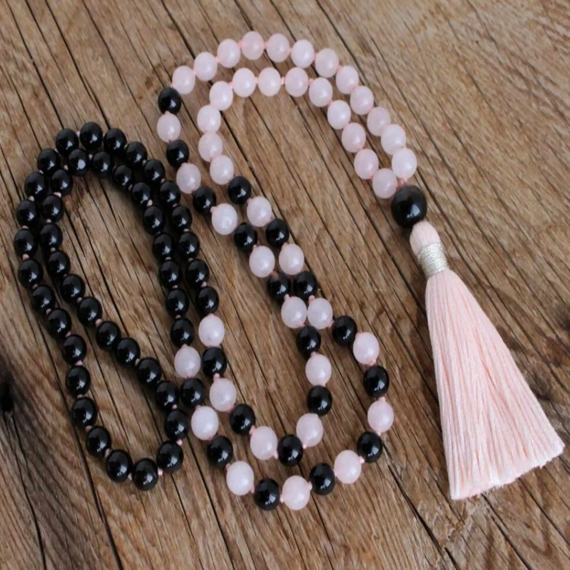 8mm Natural knot 108 agate Rose quartz Obsidian beads necklace Chain National Style Jewelry Day Diy All Saints' Day Prayer