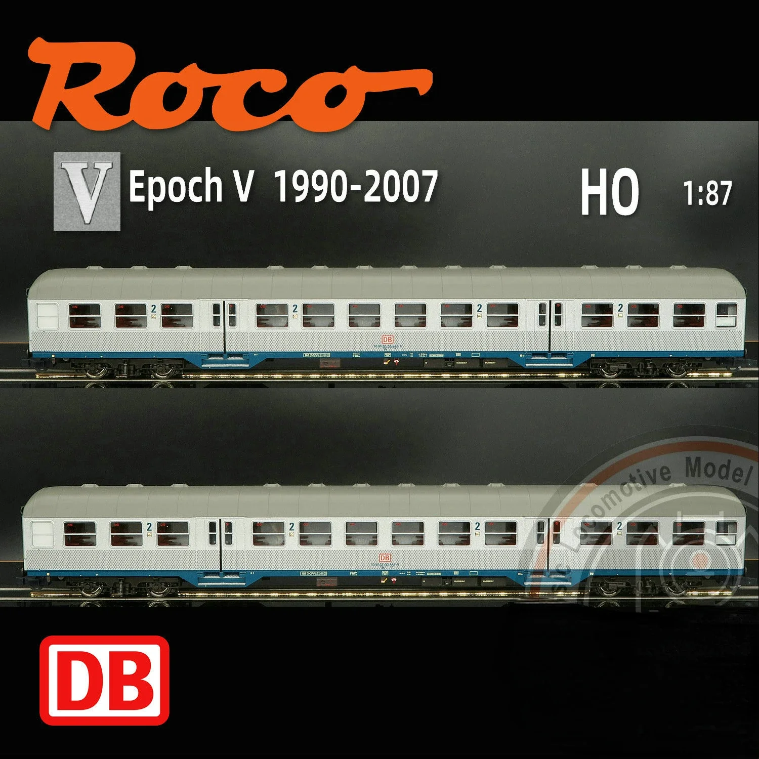 ROCO HO-Juego de modelos de Tren tipo 1/87, coche de pasajeros de plata 6200035, dos secciones DB, juego de tren de 2 secciones, juguete de regalo