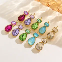 CARLIDANA Trendy Water Drop Colorful White Green Crystal Hoop Earrings Women Jewelry 18k Gold Plated Earrings Jewelry