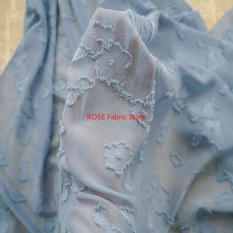 

Flower Leaf Striped Pattern Jacquard Chiffon Fabric For Summer Blouse, Lace Top, Toddle Dress, Shirt