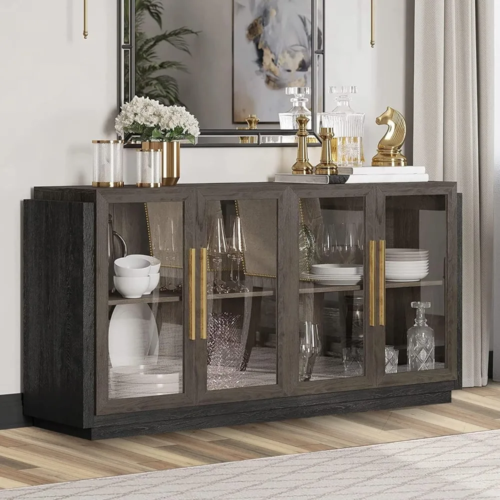 

Sideboard Buffet Cabinet, Wood Glass-Buffet-Sideboard with Storage, Console Table for Kitchen, Dining Room, Living Room, Hallway