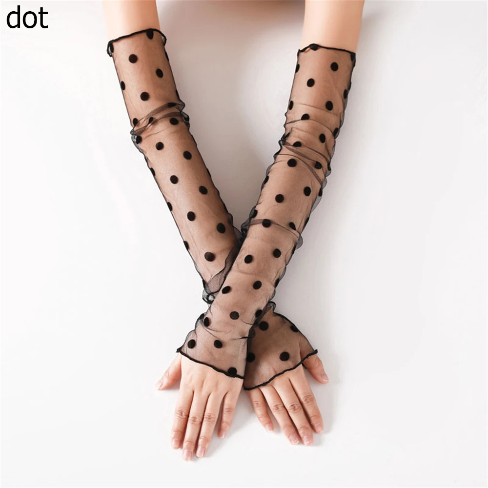 1 Pair Women Sexy Elastic Sleeve Driving Gloves Long Fingerless Fishnet Arm Sleeve Mittens Covered Summer Sunscreen Lace Gloves