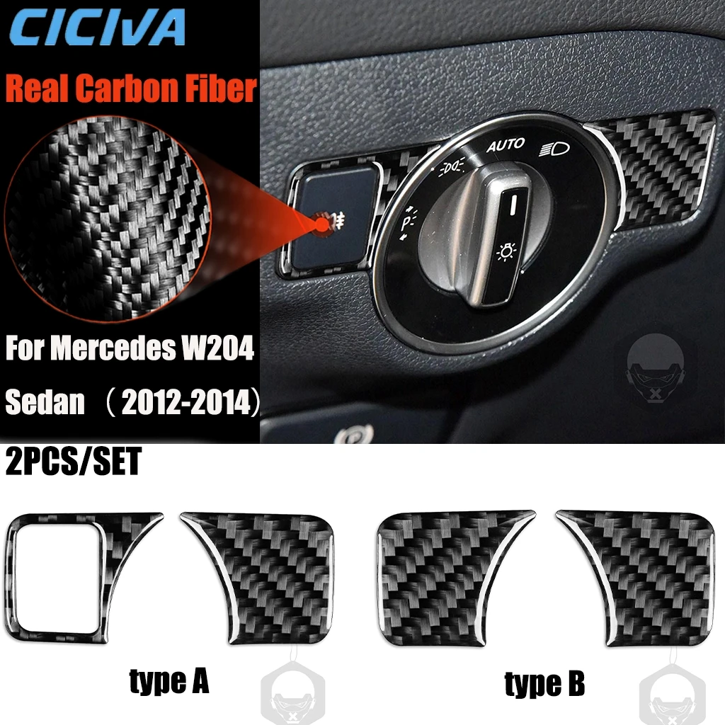 

Carbon Fiber Car Accessories Headlight Switch Modified Interior Trim Cover Soft Sticker For Mercedes-Benz W204 Sedan 2012-2014