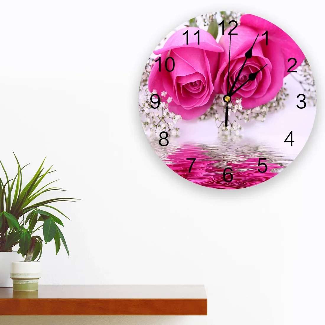 Rose Petals Water Surface Bedroom Wall Clock Large Modern Kitchen Dinning Round Wall Clocks Watches Living Room Watch Home Decor