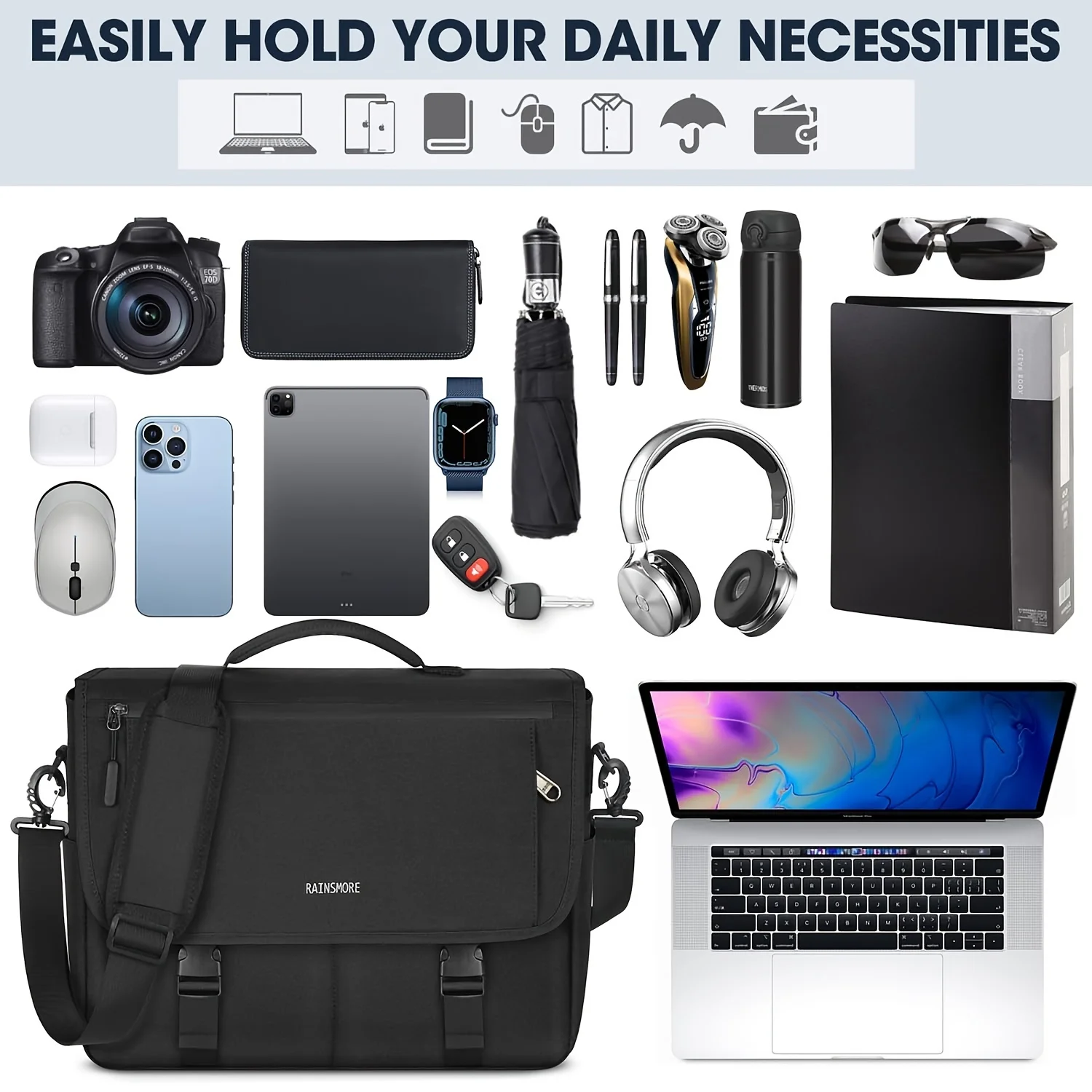 

Minimalist Oxford Messenger Bag 39.62cm Water-Resistant Laptop Compartmen Zippered Multi-Pocket Briefcase for Office and College