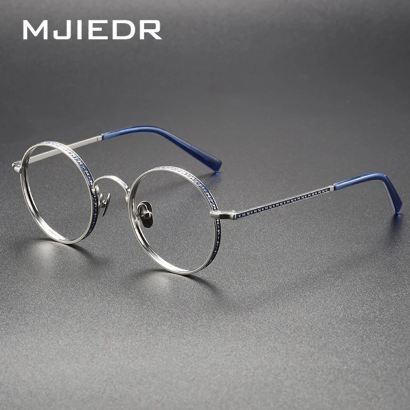 MJIEDR Vintage Round Frame  Pure Titanium Glasses Frame Lettering Ring Literary Men Women optical eyeglasses Matsuda Same Design