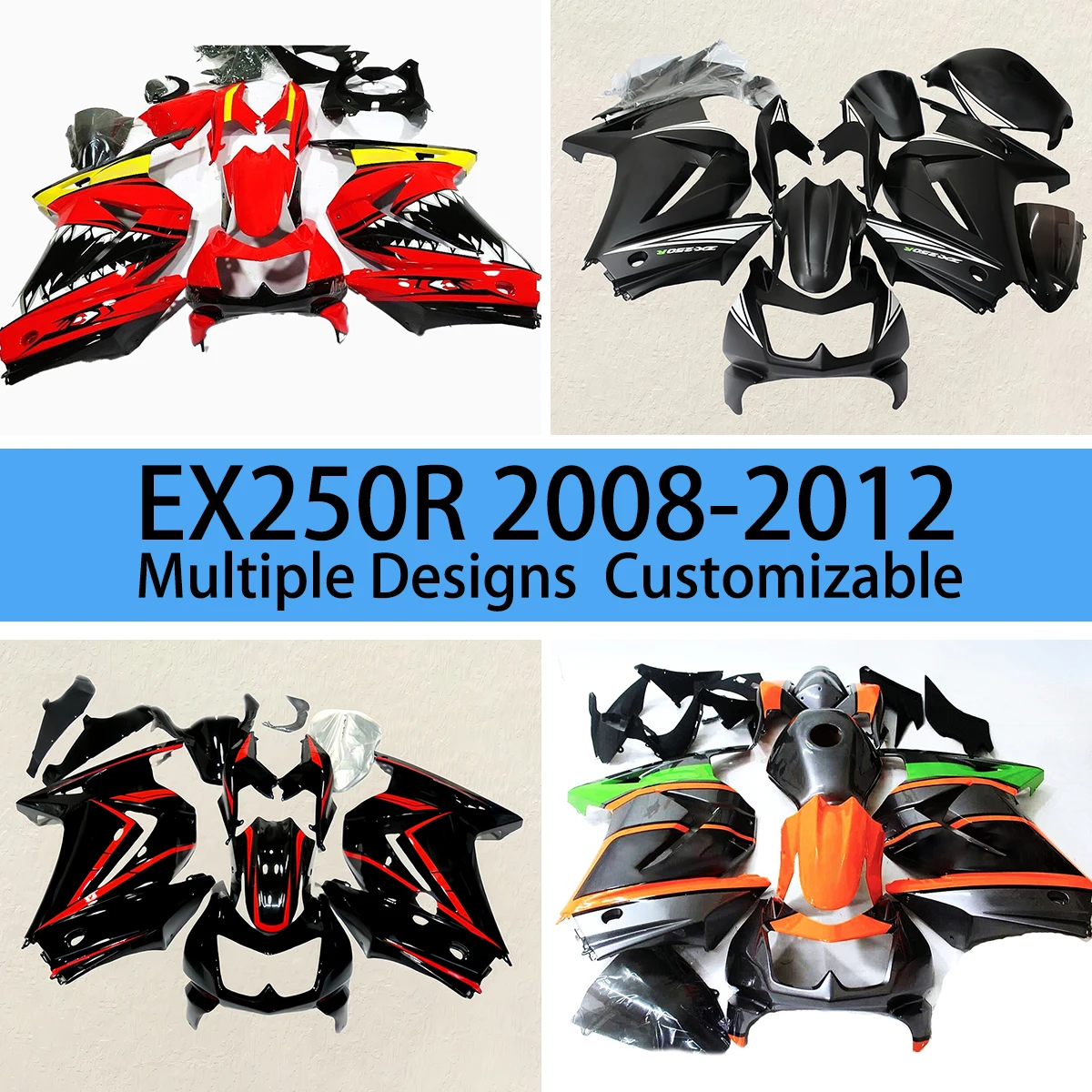 

For KAWASAKI NINJA 250 2008 2009 2010 2011 2012 Prime Fairing Set EX250R 08 09 10 11 12 Motorcycle ABS Fairings Body Parts Kit